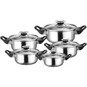 Nonstick Stainless Steel Cookware Set, 10-Piece Pots and Lids, Stainless Steel, Medium, Cooking Pot Set with Glass Lids for Gas, Electric, Halogen, Induction, and Glass Hobs