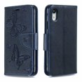 thumbnail image 3 of Allytech iPhone Xr Case (6.1"), Slim Fit PU Leather Folio Butterfly Embossed Shockproof Wrist Hand Strap Flip Cards Holder Wallet Case TPU Back Cover for Apple iPhone XR, Blue, 3 of 8