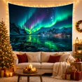 thumbnail image 3 of Green and Purple Aurora Above Snowy Mountains, Serene Digital Art for Nature Lovers, Mountain Lake Decor, Housewarming Gift, Tapestry Wall Hanging for Bedroom and Living Room, 3 of 7