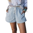 thumbnail image 7 of Women's Sky Blue Stripe Denim Shorts – Casual High Waist Drawstring for Summer Outings, XL, 7 of 7