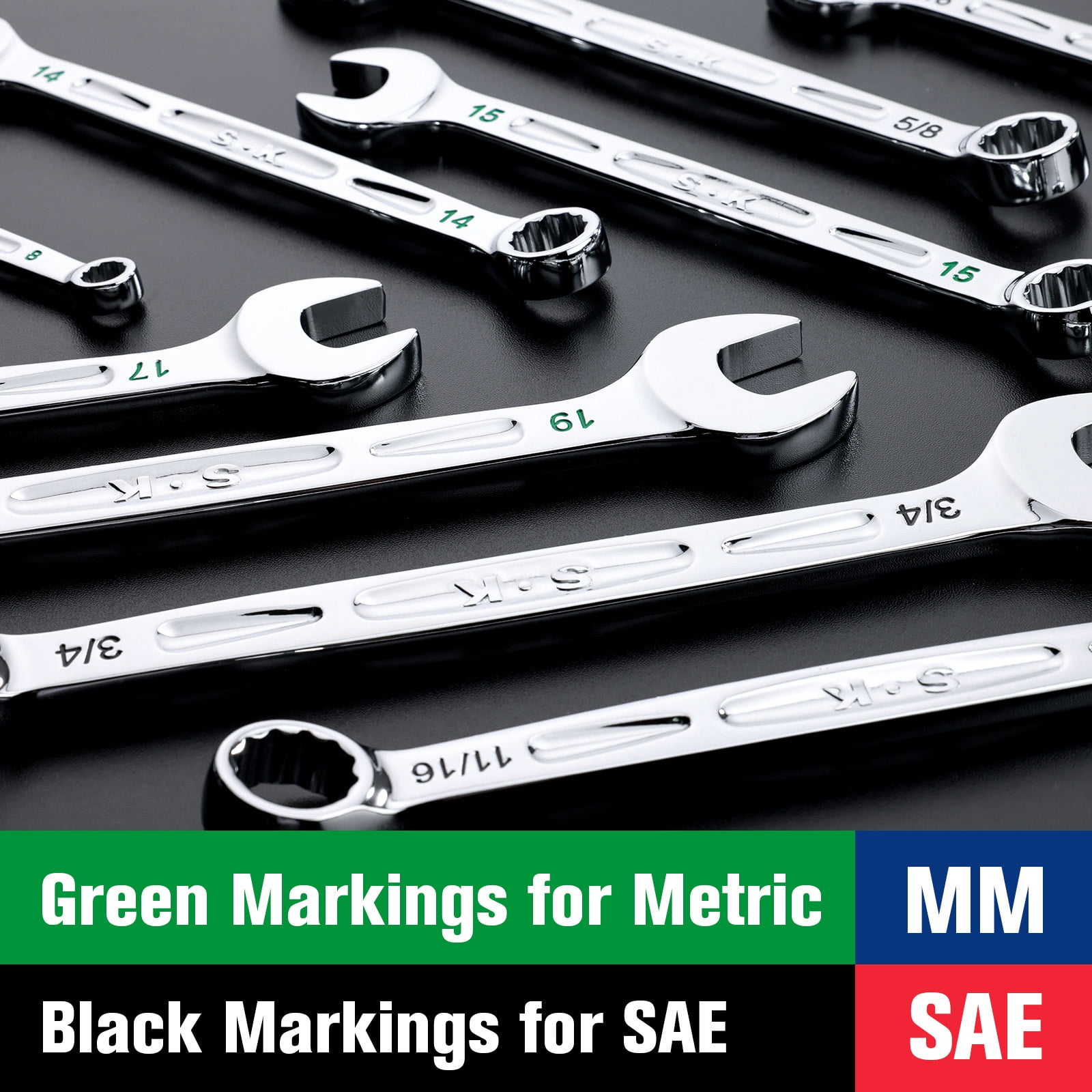 SK Hand Tools SK01365 8-Piece SAE Combination Wrench Set, 360 Degree Rotation