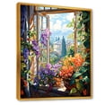 thumbnail image 2 of Designart "Purple and Yellow Flower Window Garden III" Floral Framed Wall Art - Traditional Purple Window Entryway Framed Wall Art, 2 of 6