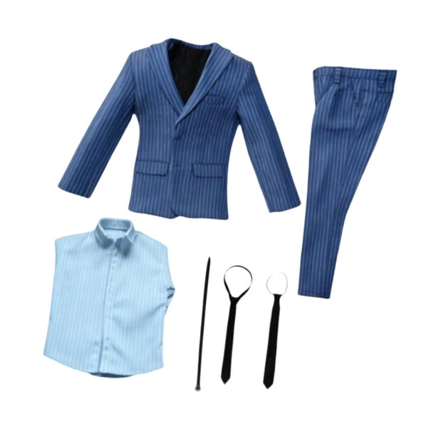 Traje formal 1:6 con cinturón y corbata, elegante y moderno, estilo cosplay, informal, manga larga. Azul