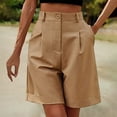thumbnail image 2 of JIAYUE Women's Shorts Pleated Button Pockets Elastic High Waist Loose Casual Wide Leg Knee-Length Solid Color Trendy Female Bottoms, 2 of 6