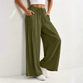 thumbnail image 6 of Women's 100% Cotton Loose Fit Pants with Elastic Waist, Drawstring Closure & Pockets, Summer Beach Casual Lounge Pants, Womens | VerBelle,Army Green L, 6 of 9