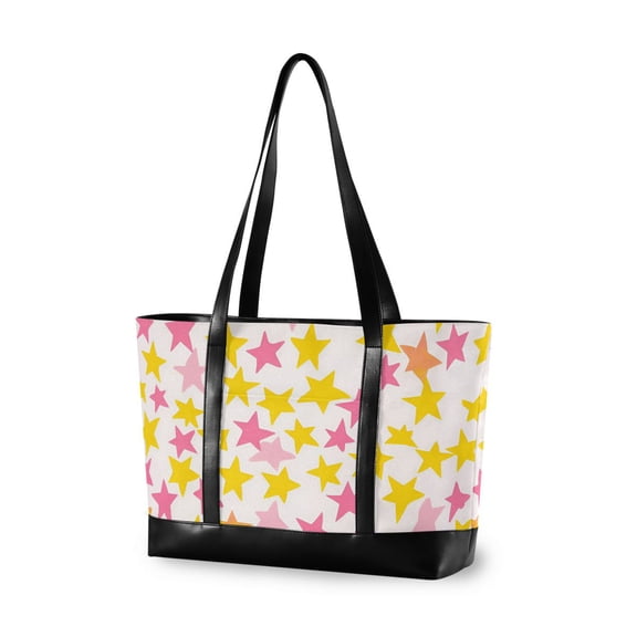 FORMRS Canvas Laptop Tote Bag for Women with 15.6" Computer Compartments Shoulder Handbag, White Stars Pattern