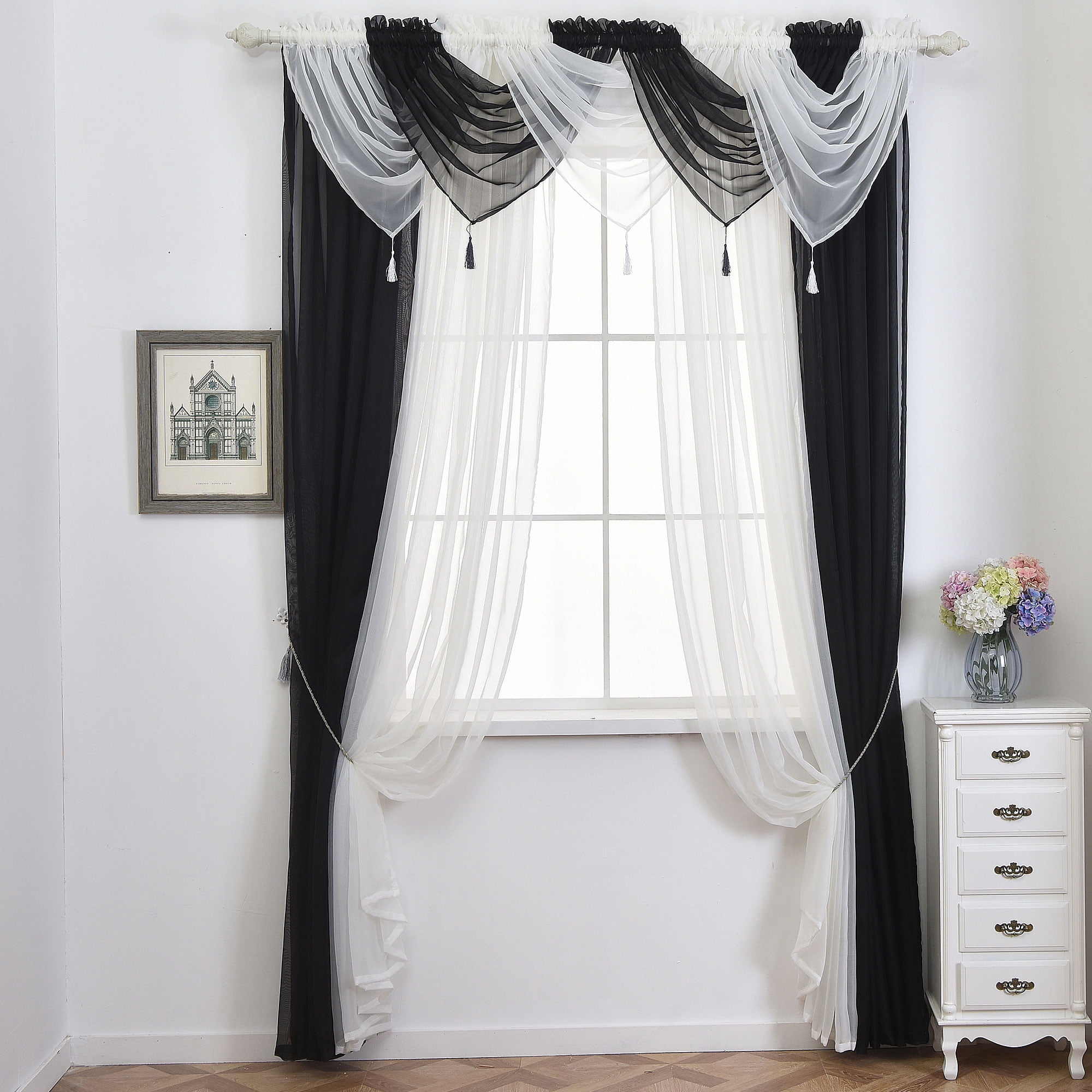 9 PIECE SWAG & VOILE PANEL CURTAIN SET ~ Many Colours & Sizes Available 