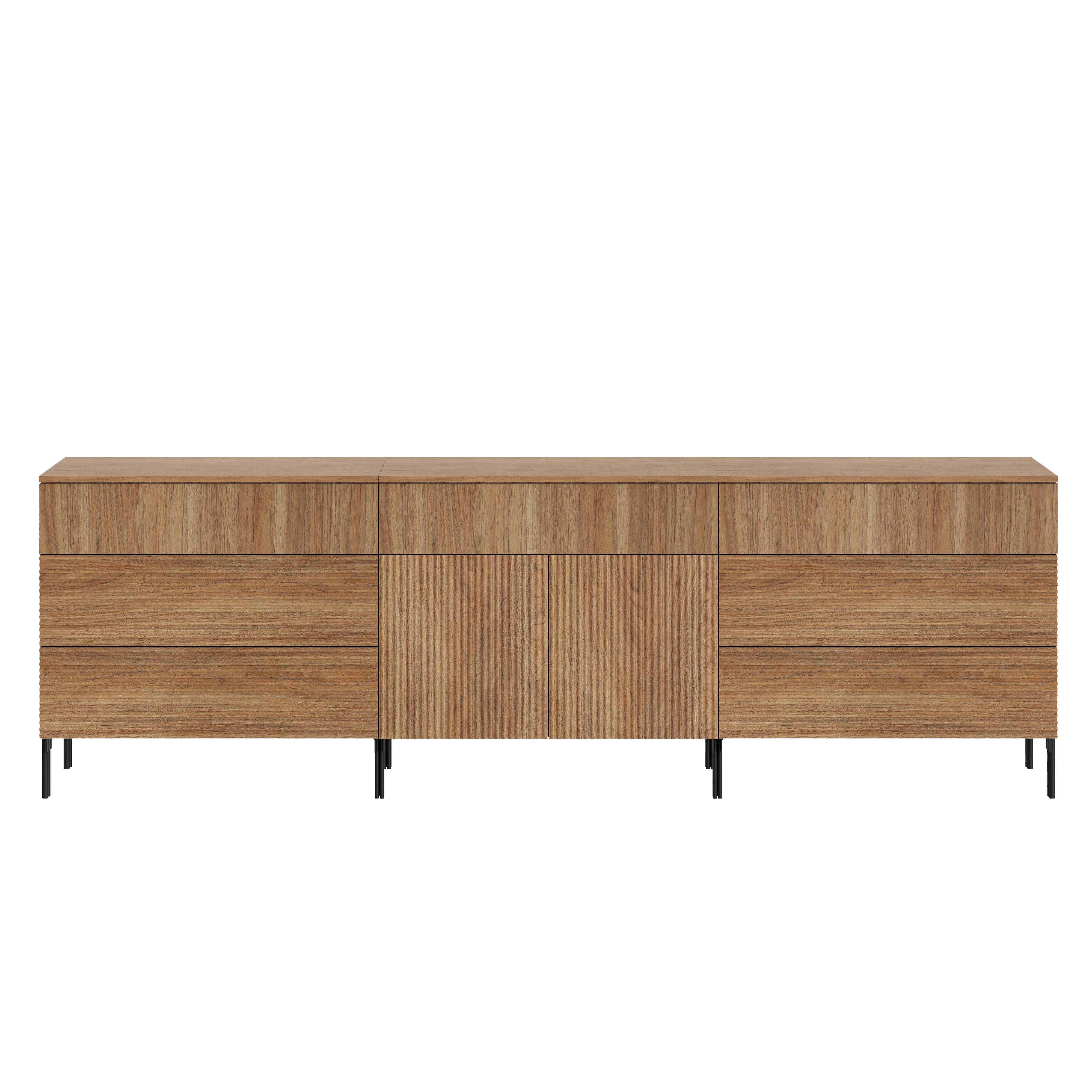 WAMPAT 94.5" Sideboard Cabinet with 6 Drawers and 2 Doors, Modern Fluted Credenza Buffet Cabinet with Adjustable Shelves, Large Storage Cabinet for Dining Room, Living Room