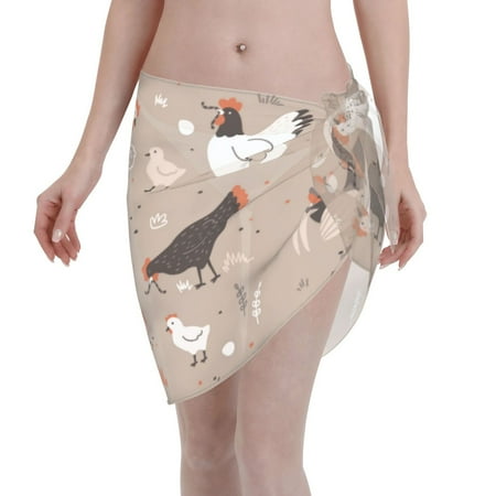 Disketp Chicken Women Swimsuit Cover Up Short Chiffon Summer Beach Sarong Bikini Wrap Skirt Bathing Suit