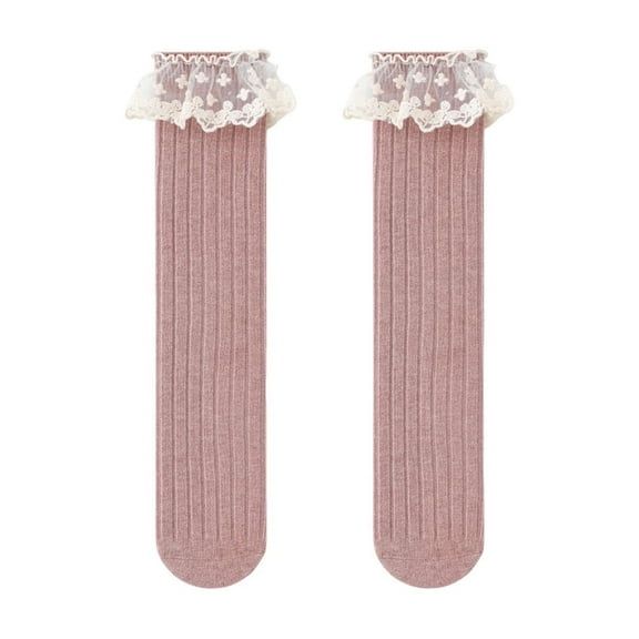 ZACPNCV Girls Knee-Highs Socks Solid Color Cotton Lace Ruffle Cable Knit Comfort Tights Stockings School Uniform Spring Fall Socks Hot Pink Free Size