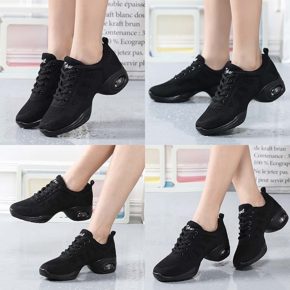 Womens Jazz Shoes Lace-up Sneakers Breathable Mesh Modern Dance Shoes  Breathable Air Cushion Split-Sole Outdoor Dancing Shoes Platform Sneakers  for Jazz Zumba Ballet Folk black 40 