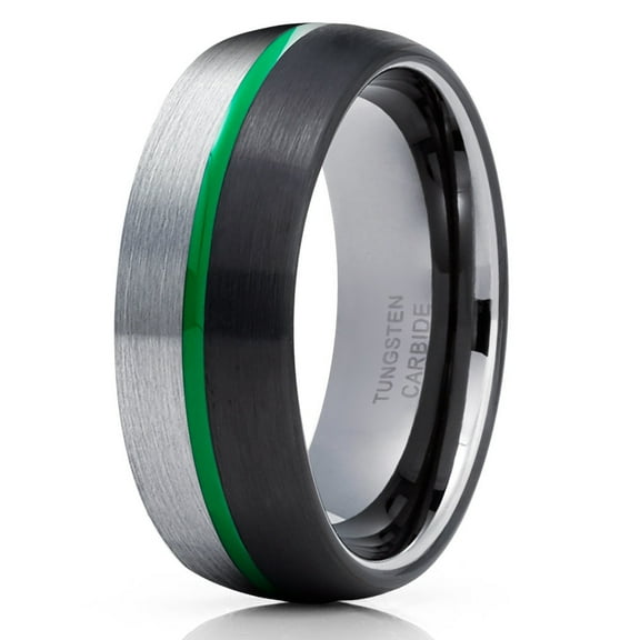 Black Tungsten Wedding Band Gray Tungsten Ring Anniversary Ring Men & Women Gunmetal Tungsten Ring Green Ring