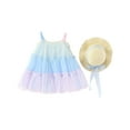 thumbnail image 5 of Moocorvic Baby Girl Dress Toddler Clothes Summer Fairy Tulle Dress Ruffle Strap Sleeve Casual Sundress Cute Outfit Set with Flower Hat 6-12 Months,Sky Blue, 5 of 7