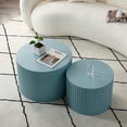 thumbnail image 3 of Nesting Coffee Table Set of 2, Matte Bule Round Wooden Coffee Tables, Modern Luxury Side Tables Accent End Table for Living Room Apartment, 3 of 8
