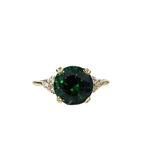 HeartsAndYou 2ct Engagement Ring for Women Round Cut Emerald Round Moissanite Petite 18k Yellow Gold over Silver