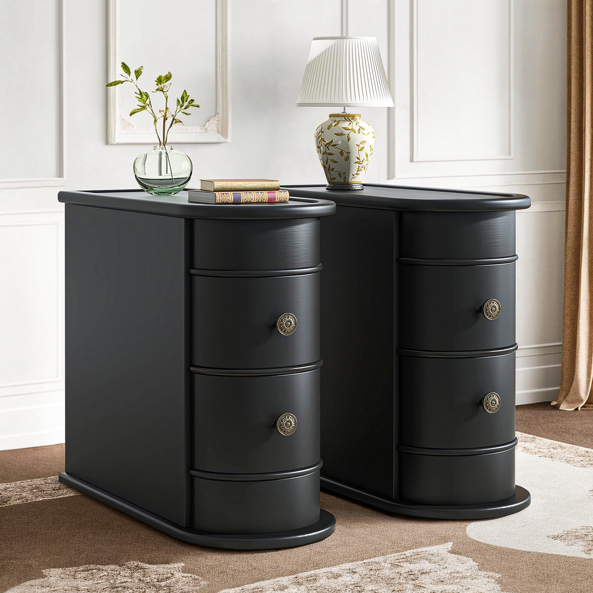 Demi Bonn Narrow Side Table with 2 Drawers, Wood Side End Table, Nightstand and Bedside Table with Storage, for Small Spaces, Black