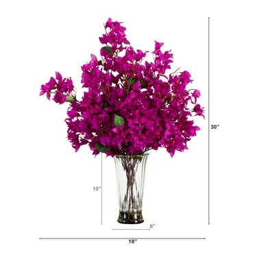 Nearly Natural 30in. Artificial Bougainvillea Arrangement in Glass Vase