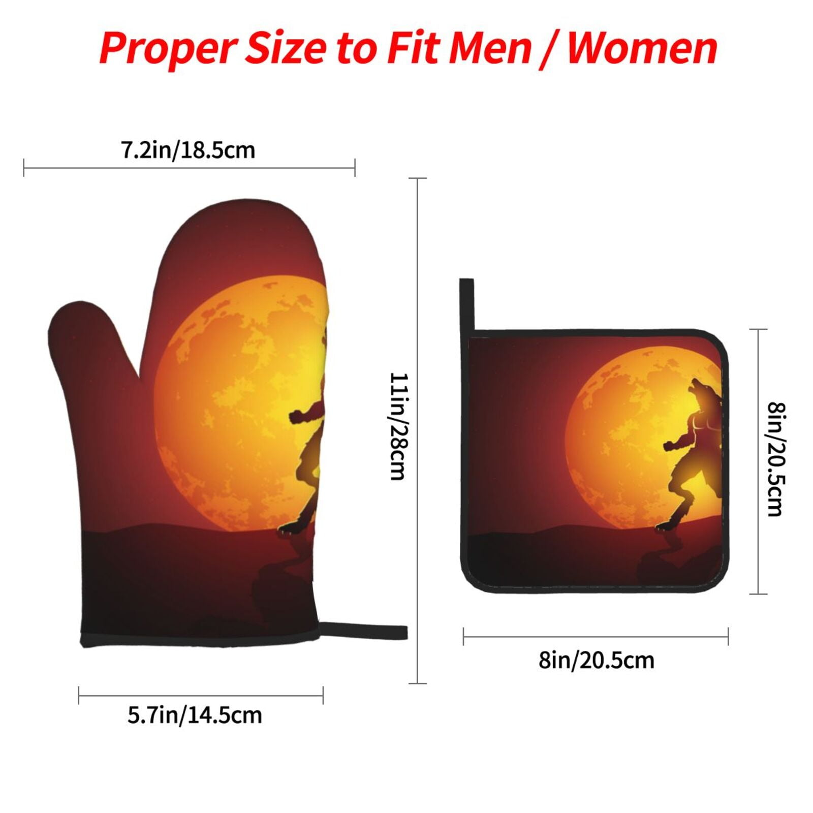 Werewolf Howling Red Full Moon 4Pcs Oven Mitts and Pot Holders Sets Oven Kitchen Gloves Hot Pads for Cooking BBQ Baking Grilling