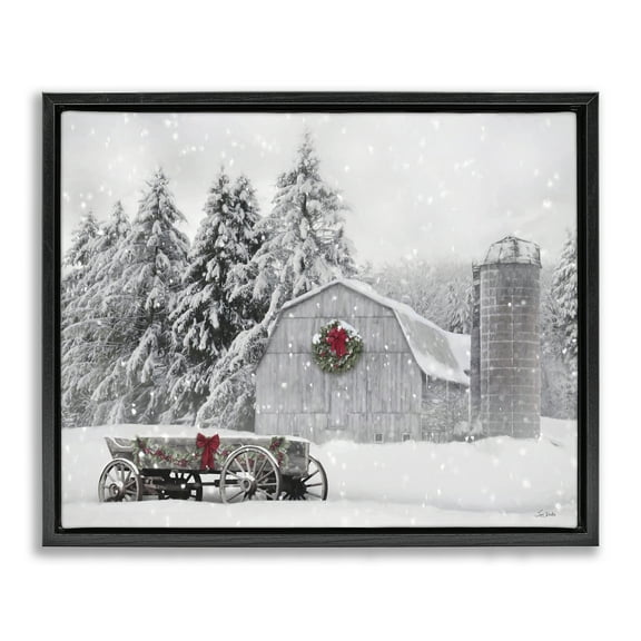 Stupell Industries Snow Covered Farmland Holiday Painting Black Floater Framed Canvas Art Prints Wall Art, 21 x 17