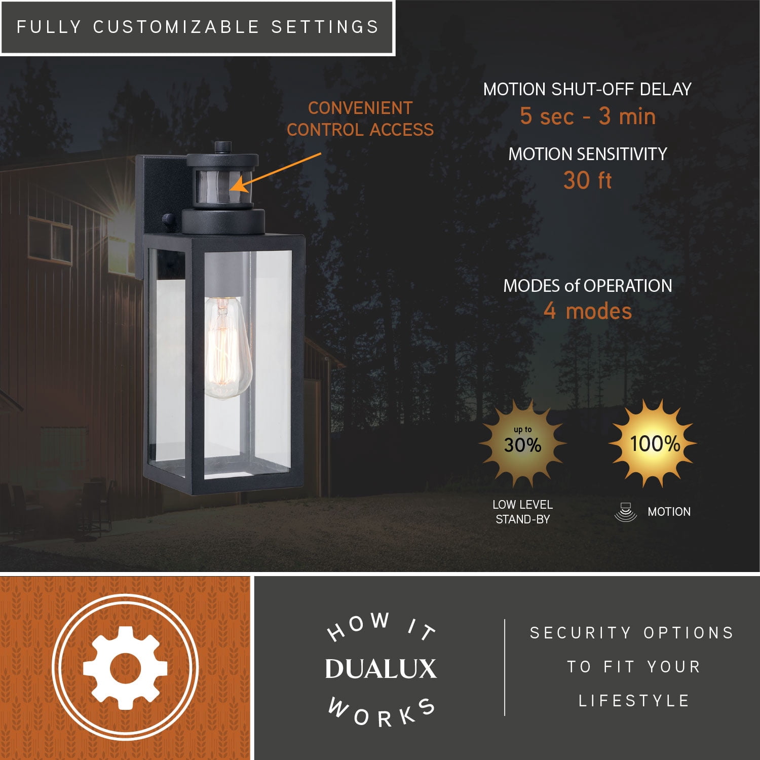 Lombard 4.75-in. 1 Light Black Motion Sensor Dusk to Dawn Outdoor Wall Lantern Clear Glass