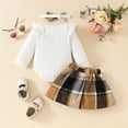thumbnail image 2 of Emy Dola Baby Girl Fall Outfits Newborn Ribbed Knit Romper Skirt Set Infant Ruffle Long Sleeve Bodysuit Toddler Plaid Winter Dress, 2 of 10