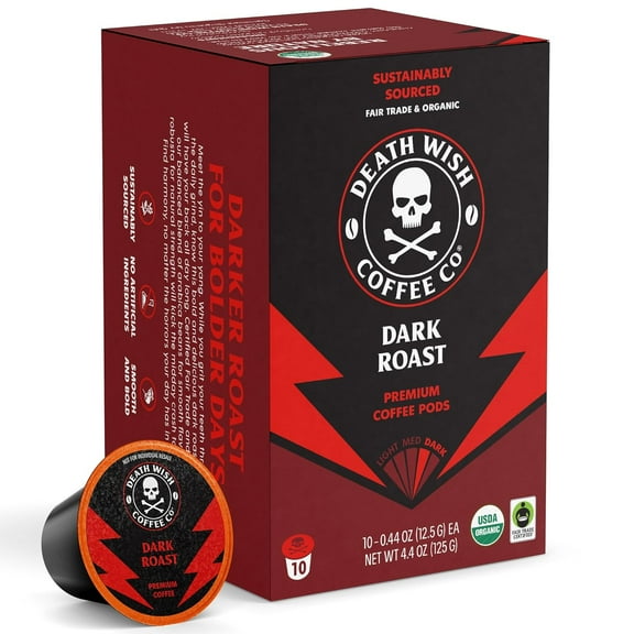 Pack of 6, Death Wish Coffee Dark Roast Single-Serve Coffee Pods, 10 cp