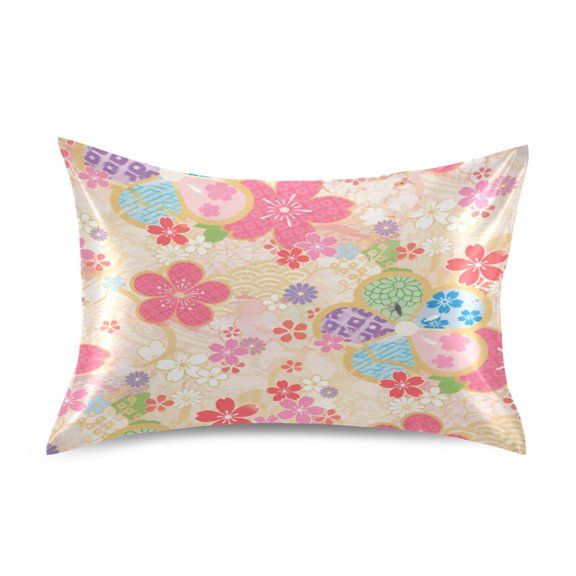 Satin Pillow Case Envelope Pillow Covers Standard Size Soft Pillow Cases for Bedroom, Flowery Pattern Printed