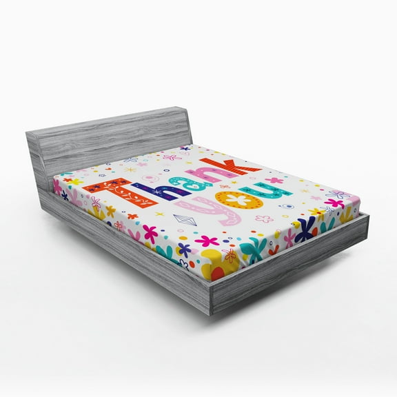 Ambesonne Flower Fitted Sheet, Words with Blossoms, Queen Size, Multicolor
