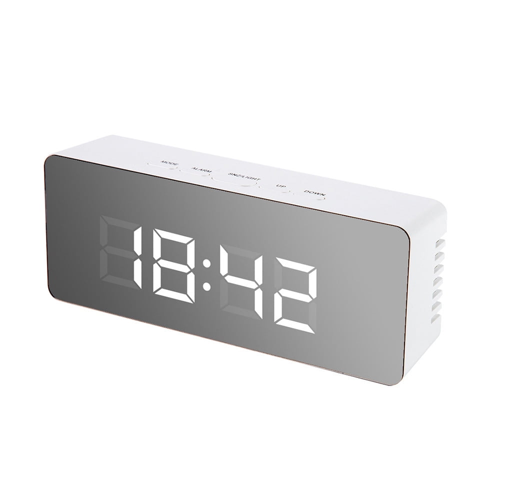 USB Creative LED Digital Alarm Clock Night Light Thermometer Display Mirror 