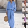 thumbnail image 5 of NMMUED Womens Two Piece Outfits Dressy Long Sleeve Button Down Shirt and Wide Leg Pants Set Fall Two Piece Sets for Women Long Sleeve Blue XXL, 5 of 8