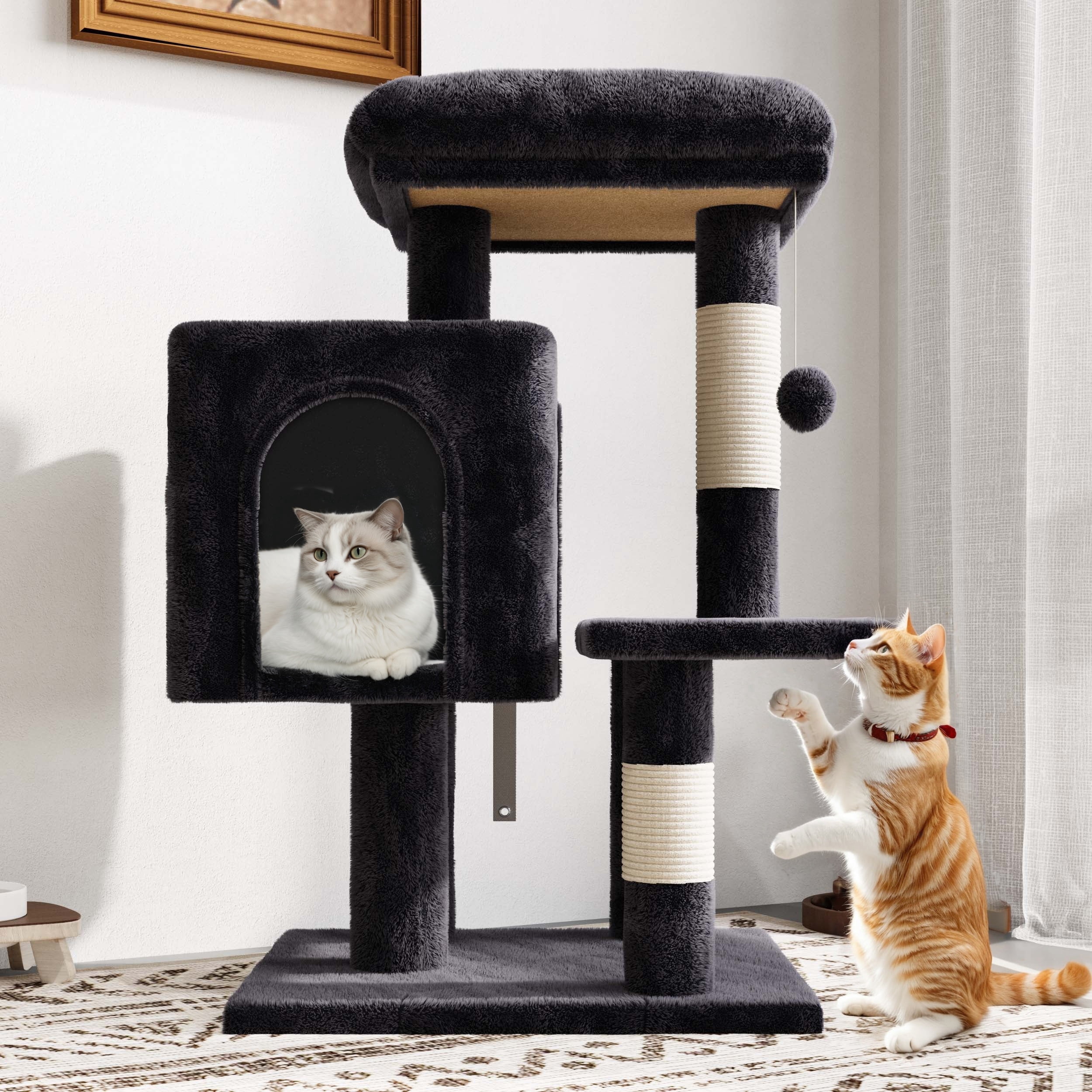 Amolife 29.1" Small Cat Tree Tower with Plush Cat Condo Perch Sisal Scratching Posts for Indoor Cats and Kittens, Dark Blue