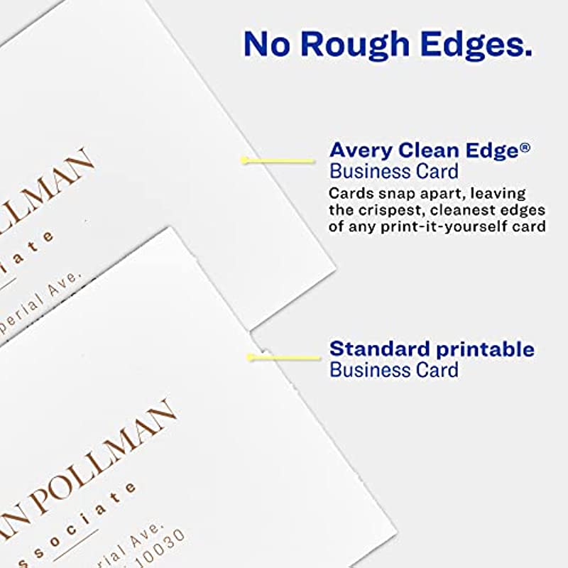 Avery Printable Business Cards, Laser Printers, 200 Cards, 2 x 3.5, Clean Edge (5871)