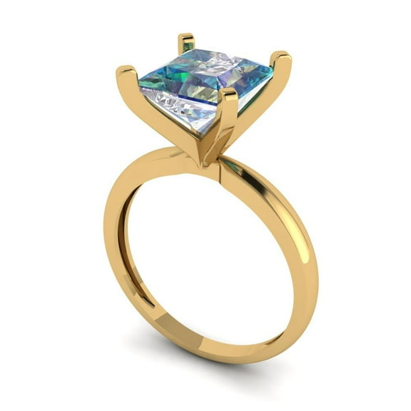 3 ct Princess Cut Blue Moissanite Solitaire Engagement Ring for Women in 18K Yellow Gold