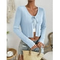 thumbnail image 3 of Women's Front Tie Up Crop Top Shirt Long Sleeve Lace Up Knitted Open Cardigan V Neck Cropped Basic Tees, 3 of 9