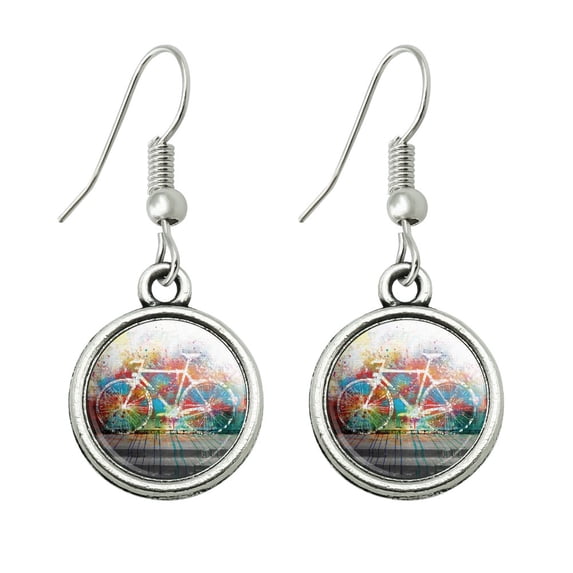 Colorful Rainbow Negative Space Bicycle Bike Wall Novelty Dangling Drop Charm Earrings
