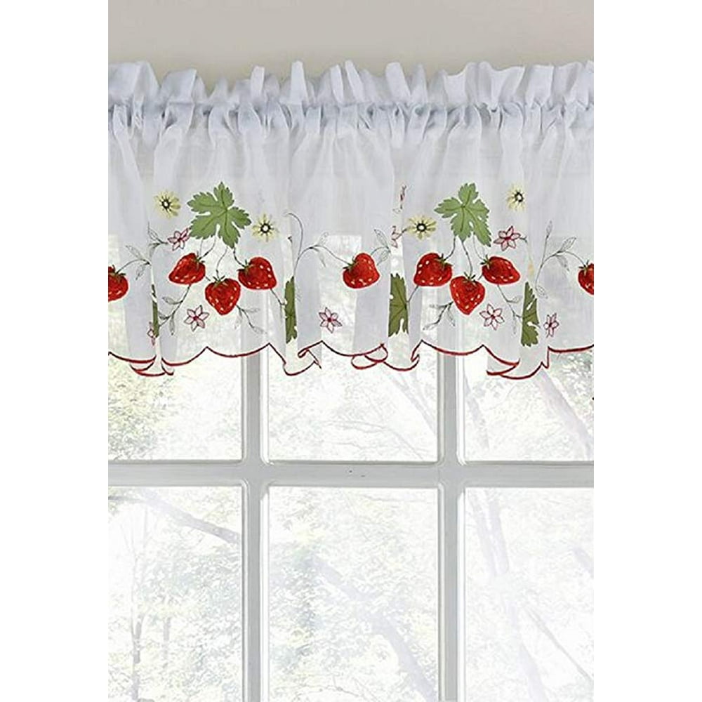Strawberries kitchen curtain valance