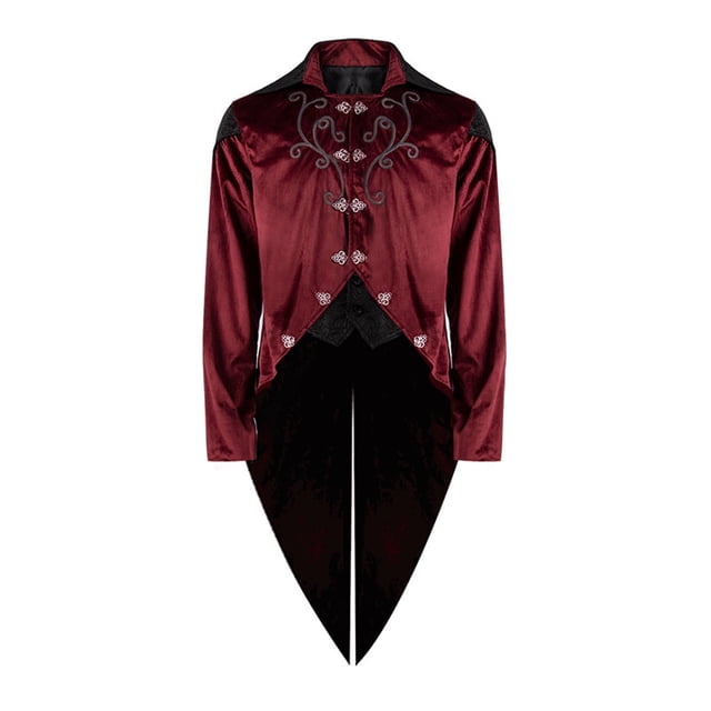 IROINNID Manteau Queue-de-Pie Gothique de Loisirs pour Hommes, Steampunk Rétro, Manteau Queue-de-Pie Médiéval à Revers, Robe de Cour, Manteau Ajusté, Rouge