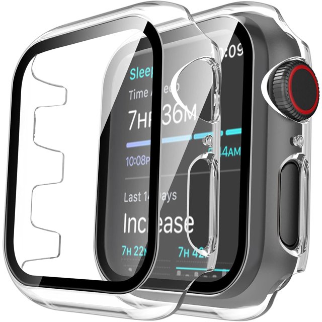 TAURI Paquete de 2 Estuches Rígidos Compatibles con Apple Watch Series 3/2/1 42mm Protector de Pantalla de Vidrio Templado 9H Incorporado Parachoques Delgado Cubierta Protectora Completa Sensible al T