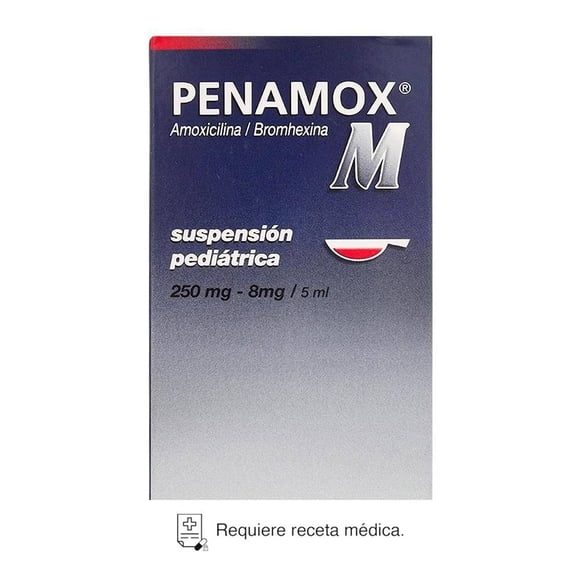 Penamox Amoxicilina 250 mg, bromhexina 8 mg / 5 ml suspensión 75 ml