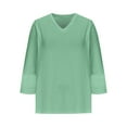 thumbnail image 6 of RYRJJ Lace 3/4 Length Sleeve Tops for Women Dressy Casual Business Work Blouses Summer Trendy Crewneck/V Neck Solid Color T Shirts(z1-Green,XL), 6 of 8