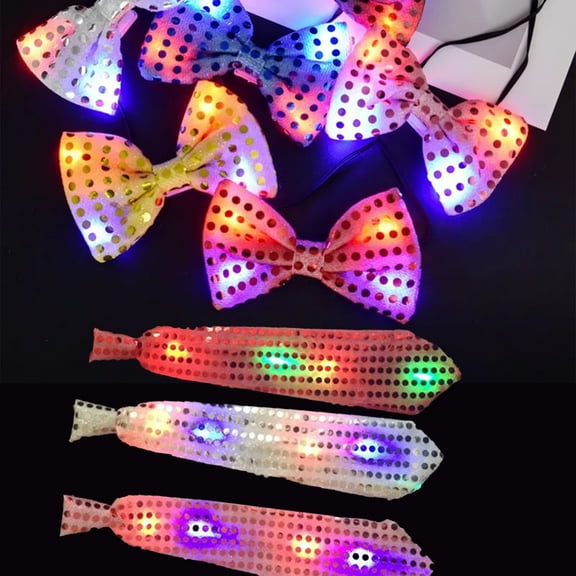 EASTIN 6Pcs Luminous Tie, Bow Bow Clip, Party Supplies ,Children's Toy Set (3* Luminous Tie  3* Luminous Bow Tie), Color Random