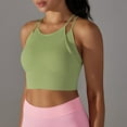 thumbnail image 2 of REORIAFEE Sports Bra Tank Tops for Women Sleeveless Tops Round Neck Tanks Quick Dry Crop Shirts Solid Color Pullover Shapewear Spaghetti Strap Vest Summer Going Out Green, 2 of 5