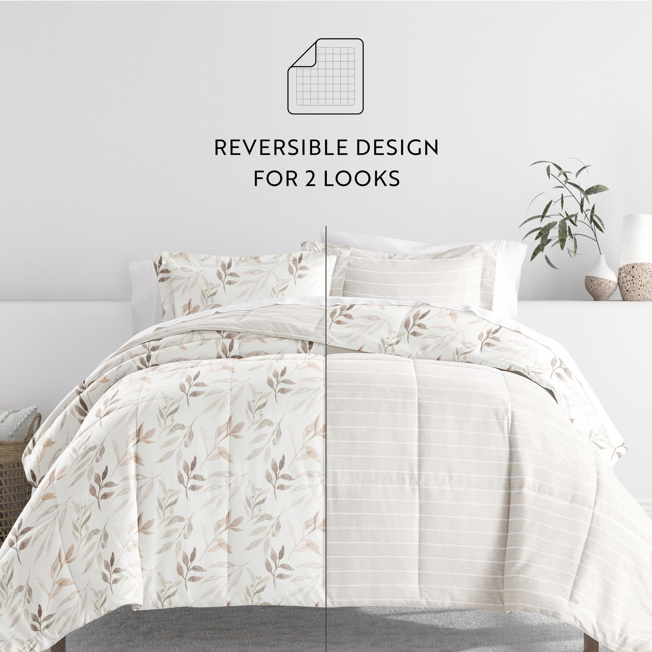 All Season Ultra Soft Comforter Set Lightweight Bedding in Foliage Stripe for King/Cal King by Comfort Canopy