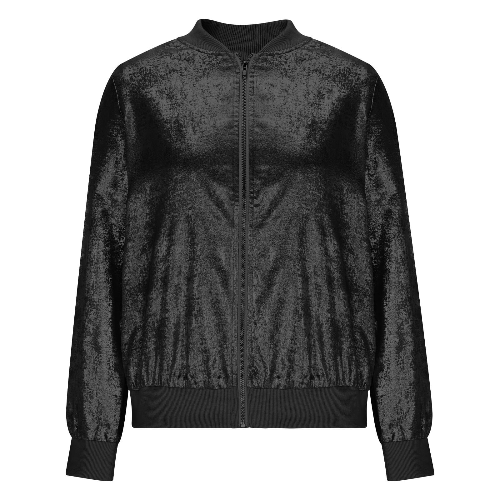 Women's Metallic Zipper Bomber Jacket Outwear Long Sleeve Lightweight Jacket Coats
