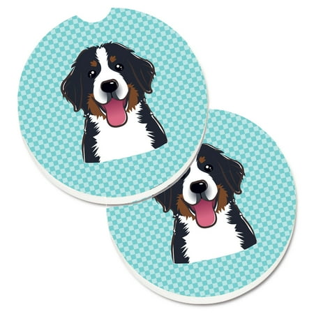 

Carolines Treasures BB1175CARC Checkerboard Blue Bernese Mountain Dog Set of 2 Cup Holder Car Coasters Large