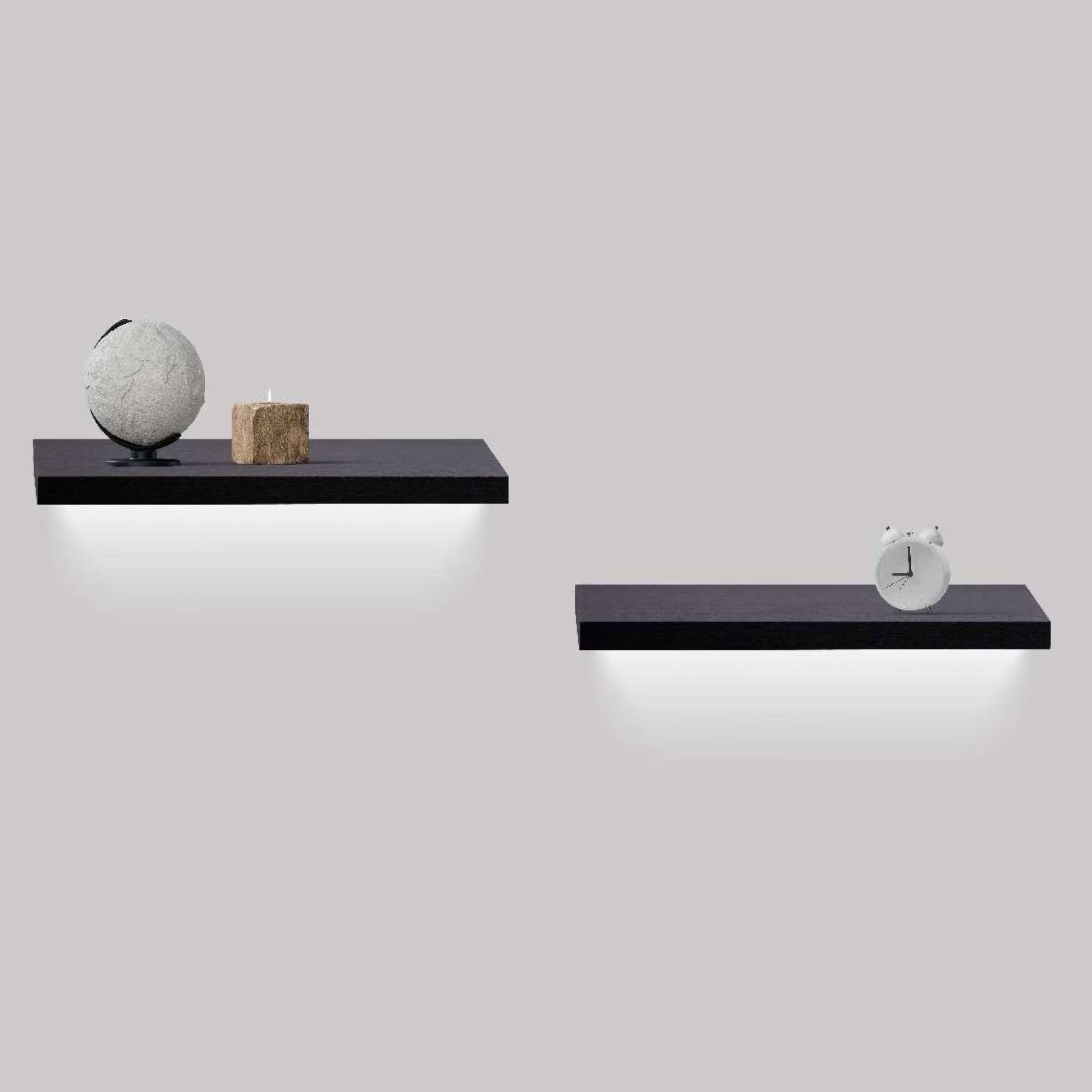 MAYEERTY 2-Piece Floating Shelves with Built-in LED Light, Wall Mounted Display Rack with Invisible Brackets, Organizer for Living Room Bedroom Kitchen