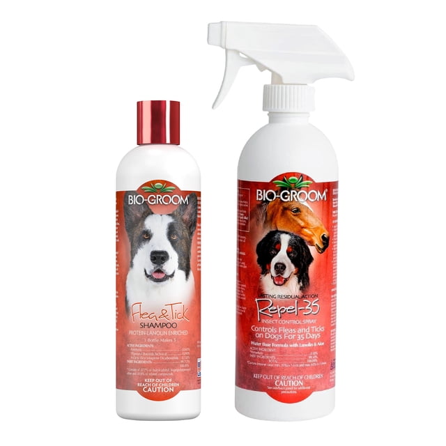 Champú y Spray Repelente Bio-Groom para Pulgas y Garrapatas para Mascotas, Pack de 2