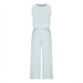 thumbnail image 5 of Pejock 2 Piece Outfits for Women Round Neck Cotton Linen Sleeveless Tank Crop Top Wide Leg Pants Matching Lounge Sets Oversized Running Jogger Tracksuit Summer Casual Tops Pockets Bottom Vacation Sets, 5 of 6