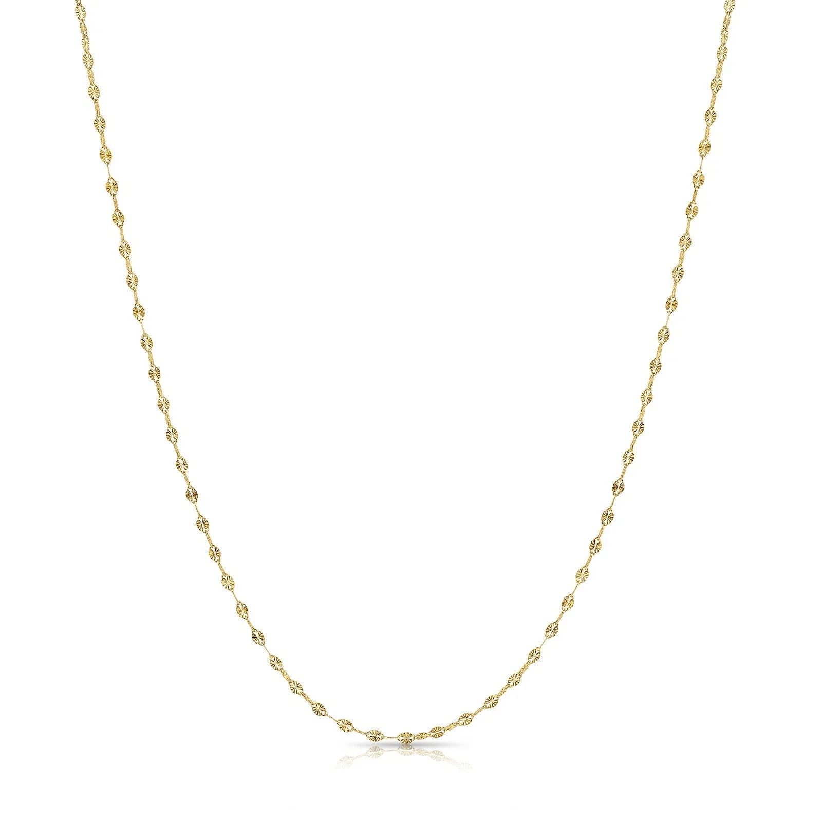 Tilo Jewelry 14K Solid Yellow Gold Sparkle Diamond-Cut Mirror Chain Necklace with Secure Spring-Ring Lock | 16 Inch | Everyday Chain Necklace for Women, Men, Unisex