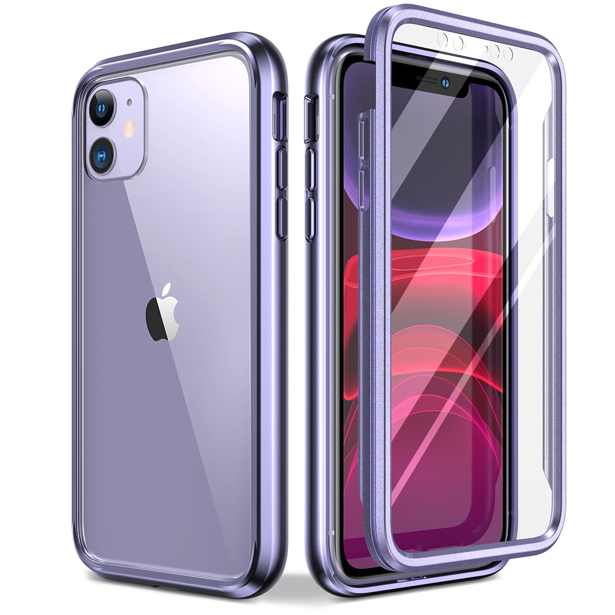 Suritch Clear Case For Iphone 11 Built In Screen Protector Tempered Glass Back Shockproof Full Body Protection Hard Defender Hybrid Soft Silicone Bumper Crystal Case For Iphone 11 6 1 Purple Walmart Com